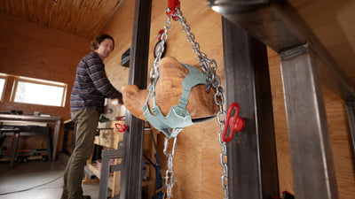 A Ruffwear employee tests the new Web Master™ Harness in our facility.